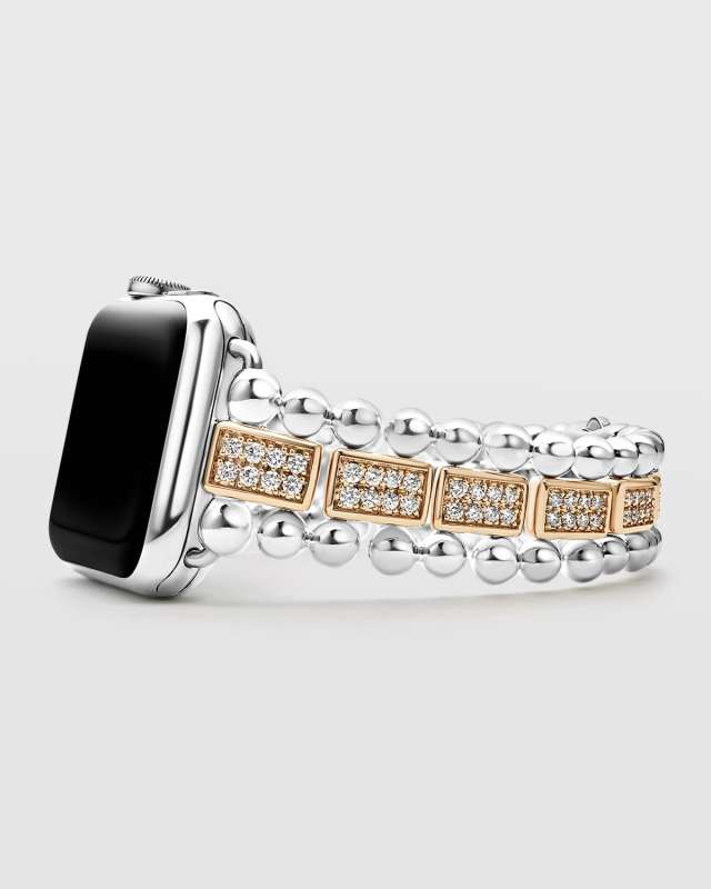 Smart Caviar Two-Tone Sterling Silver and 18k Rose Gold Full Diamond Apple Watch Bracelet, 38-44